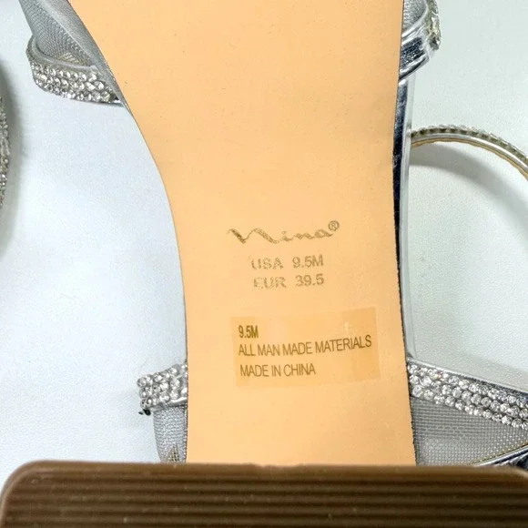 Nina Platform Sandals Women 9.5M Silver Rhinestone Block Heel Dress Shoes - Picture 7 of 9